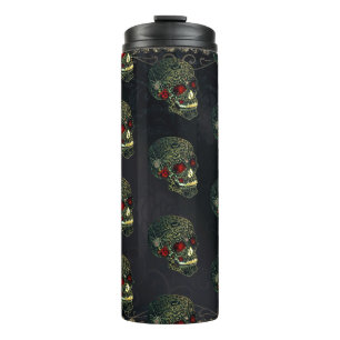 Juwelenbesetzter Spinnenschädel & Rosen Glamouröse Thermosbecher
