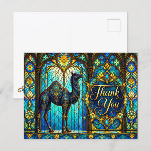 Juwelenblaue Kamel-Buntglas-Dankeschön-Karte Postkarte