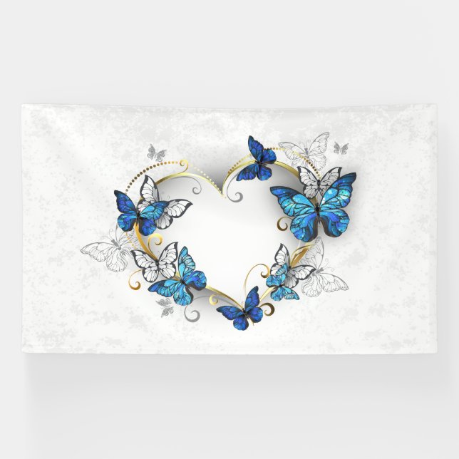 Juwelenherz mit Schmetterlingen Morpho Banner (Horizontal)