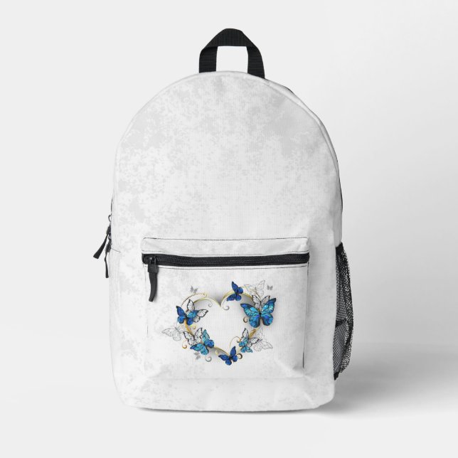 Juwelenherz mit Schmetterlingen Morpho Bedruckter Rucksack (Vorderseite)