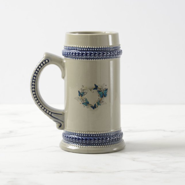 Juwelenherz mit Schmetterlingen Morpho Bierglas (Links)
