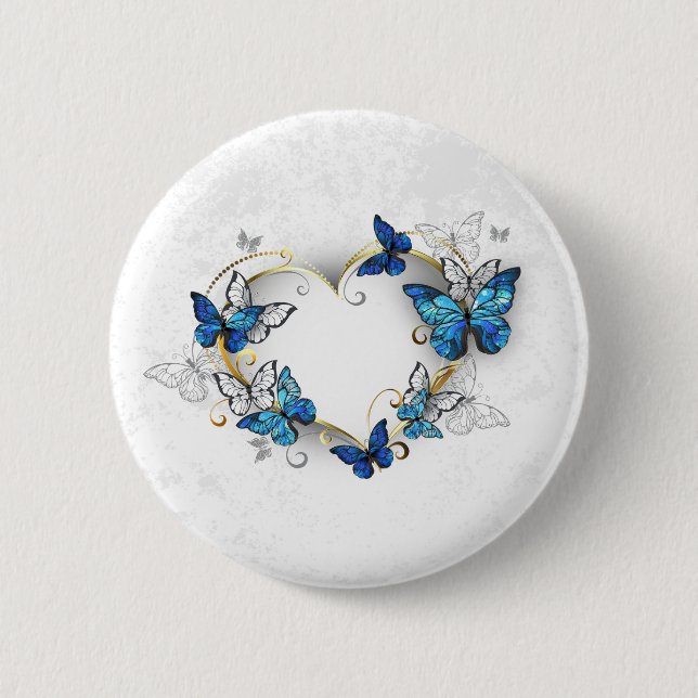 Juwelenherz mit Schmetterlingen Morpho Button (Vorderseite)