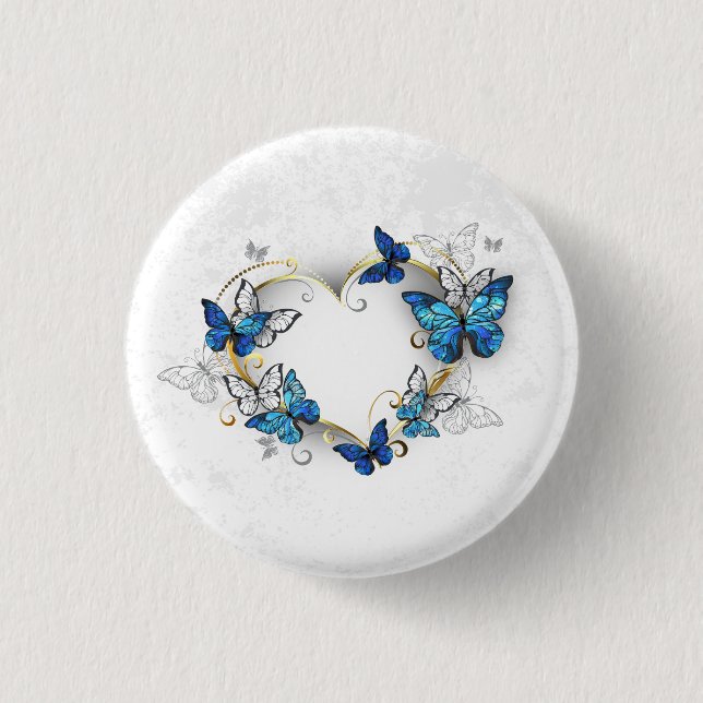 Juwelenherz mit Schmetterlingen Morpho Button (Vorderseite)