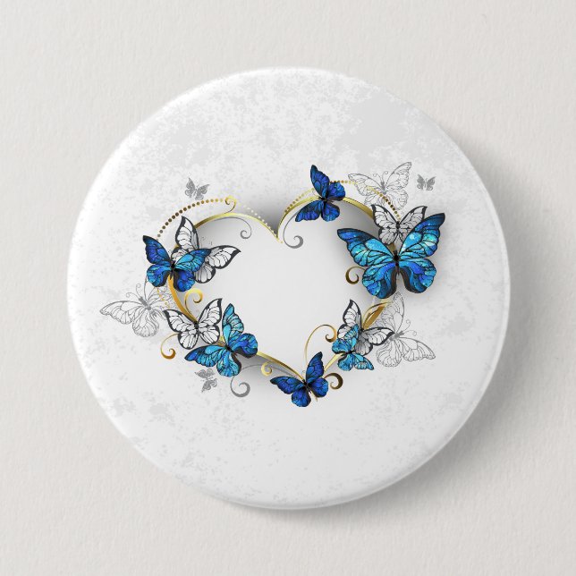 Juwelenherz mit Schmetterlingen Morpho Button (Vorderseite)