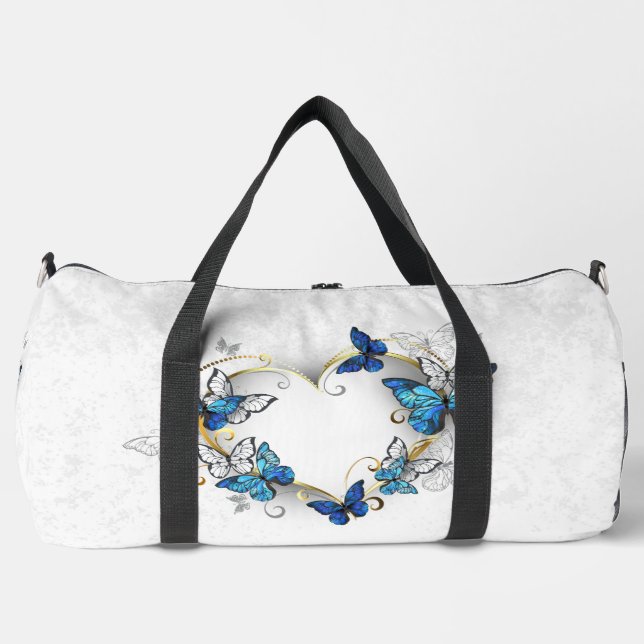Juwelenherz mit Schmetterlingen Morpho Duffle Bag (Vorderseite)