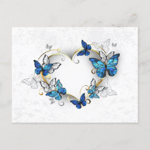 Juwelenherz mit Schmetterlingen Morpho Einladungspostkarte