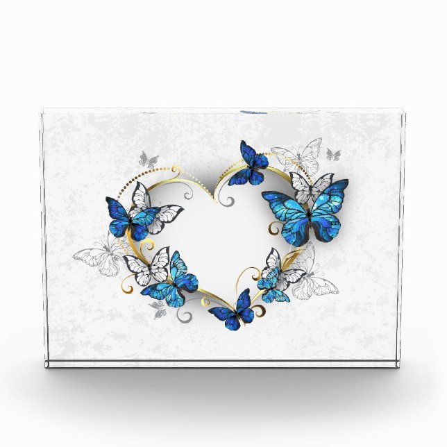 Juwelenherz mit Schmetterlingen Morpho Fotoblock (Vorderseite)