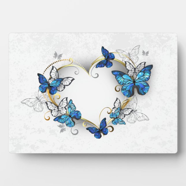 Juwelenherz mit Schmetterlingen Morpho Fotoplatte (Vorderseite)