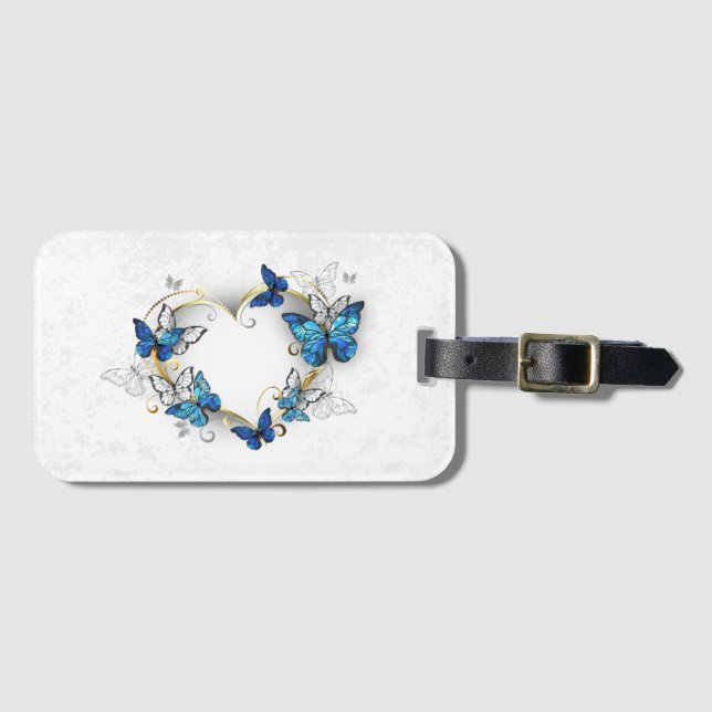 Juwelenherz mit Schmetterlingen Morpho Gepäckanhänger (Vorderseite (Horizontal))