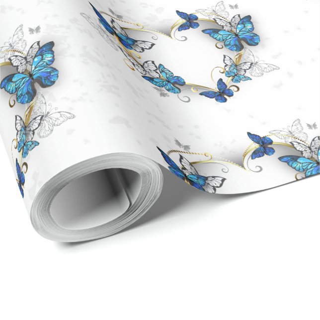 Juwelenherz mit Schmetterlingen Morpho Geschenkpapier (Rolleneckpunkt)