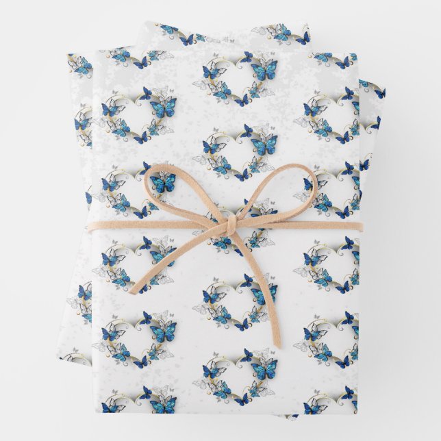 Juwelenherz mit Schmetterlingen Morpho Geschenkpapier Set (Beispiel)