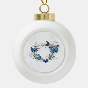 Juwelenherz mit Schmetterlingen Morpho Keramik Kugel-Ornament