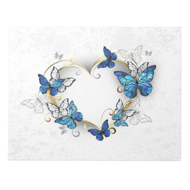 Juwelenherz mit Schmetterlingen Morpho Notizblock (Vorderseite)