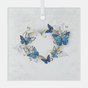 Juwelenherz mit Schmetterlingen Morpho Ornament Aus Glas