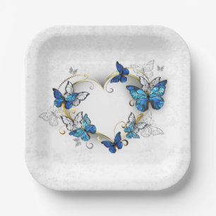 Juwelenherz mit Schmetterlingen Morpho Pappteller