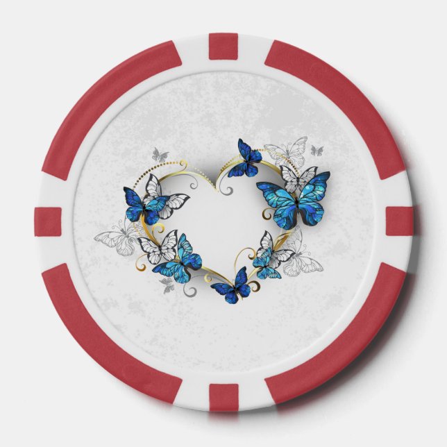Juwelenherz mit Schmetterlingen Morpho Pokerchips (Vorderseite)