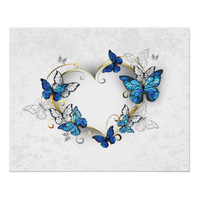Juwelenherz mit Schmetterlingen Morpho Poster (Vorderseite)