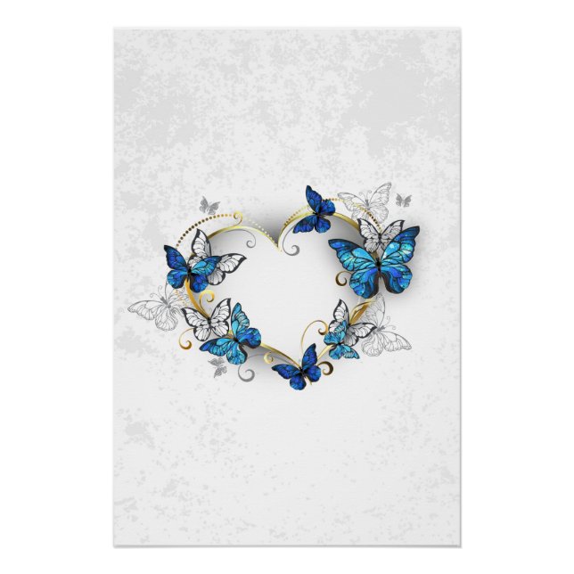 Juwelenherz mit Schmetterlingen Morpho Poster (Vorderseite)