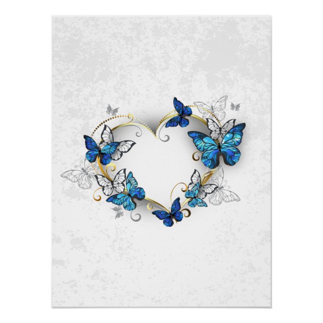 Juwelenherz mit Schmetterlingen Morpho Poster (Vorderseite)