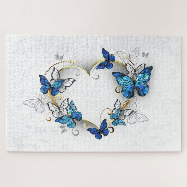Juwelenherz mit Schmetterlingen Morpho Puzzle (Horizontal)