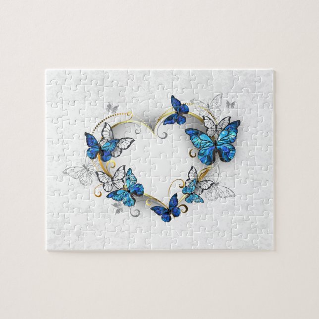 Juwelenherz mit Schmetterlingen Morpho Puzzle (Horizontal)