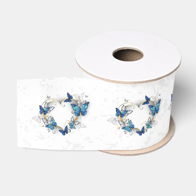Juwelenherz mit Schmetterlingen Morpho Ripsband (Spule)