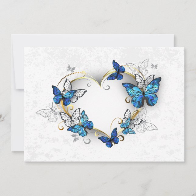 Juwelenherz mit Schmetterlingen Morpho Save The Date (Vorderseite)