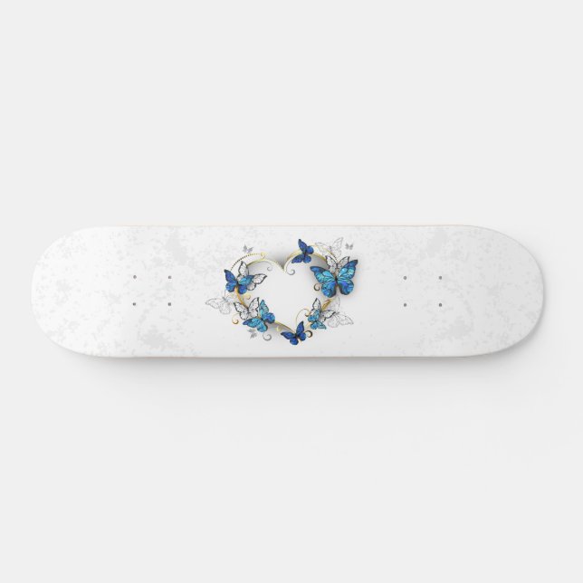 Juwelenherz mit Schmetterlingen Morpho Skateboard (Horizontal)