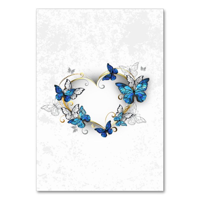 Juwelenherz mit Schmetterlingen Morpho Tischnummer (Vorderseite)