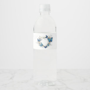 Juwelenherz mit Schmetterlingen Morpho Wasserflaschenetikett