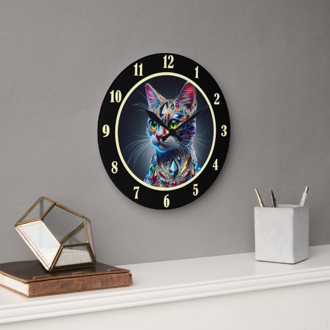 Juwelenkatze Große Wanduhr (Büro)