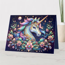 Juwelgetönte Einhorn-Blumenfantasie Karte