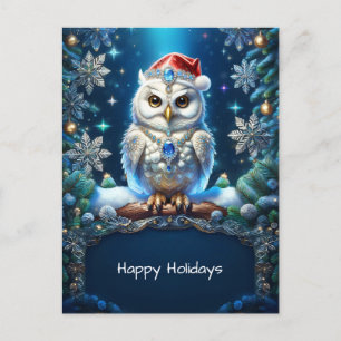 Juwelier-Eule mit Weihnachtsmannmütze Postkarte
