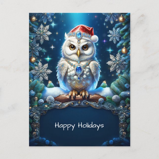 Juwelier-Eule mit Weihnachtsmannmütze Postkarte (Vorderseite)