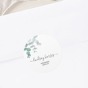 Juwelier Watercolor Eukalyptus Runder Aufkleber