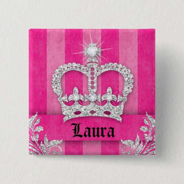 Juwelierin Princess Crown Pink Stripes Brooch Button (Vorderseite)