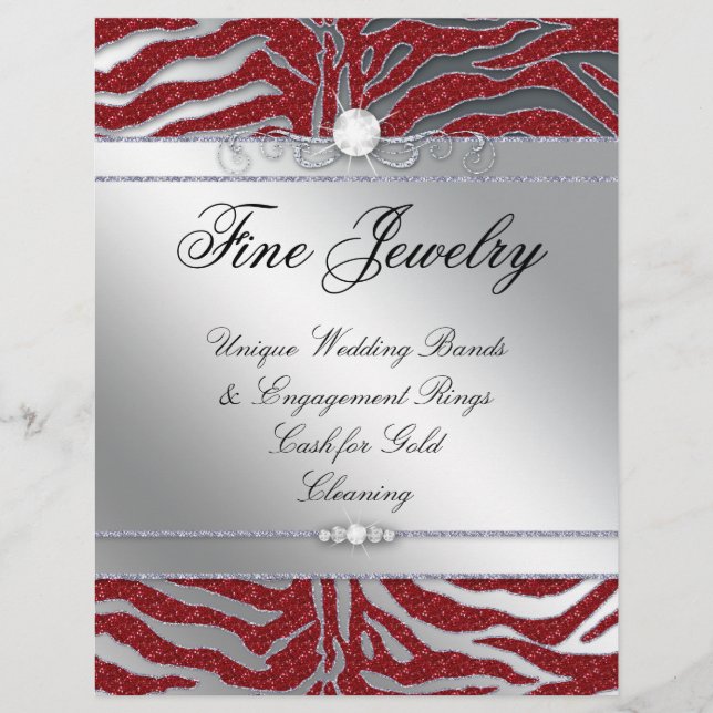 Juweliersalon Flyer Haarsalon Zebra Sparkle Rotes  (Vorne)