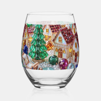 Juweliertes Weihnachtsdorf Smaragdbaum Rubin Häuse Weinglas Ohne Stiel