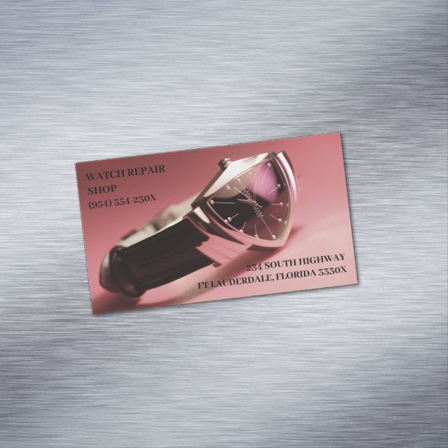 Juwelieruhr-Reparaturwarenladen Vintage Uhr Magnetische Visitenkarte (Beispiel)
