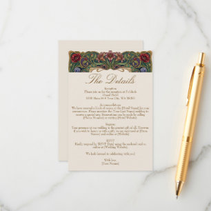 Juweltonige Vintage-Blumengarten-Pfauen-Hochzeit Begleitkarte