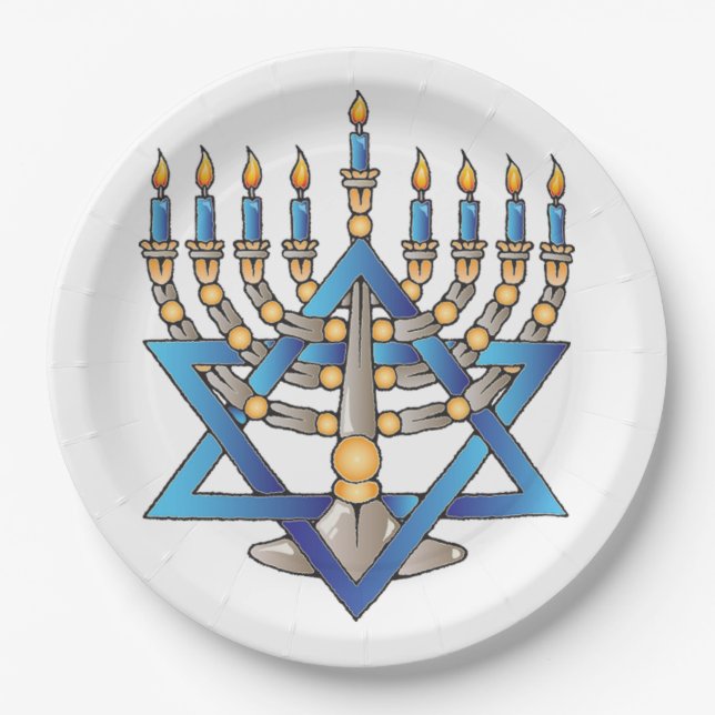 Juwish Menorah Pappteller (Vorderseite)