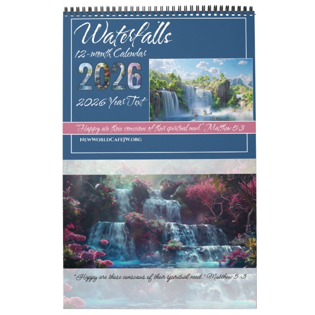 JW 2026 Calendar -Calming Waterfalls -Matthew 5:3 Kalender (Titelbild)