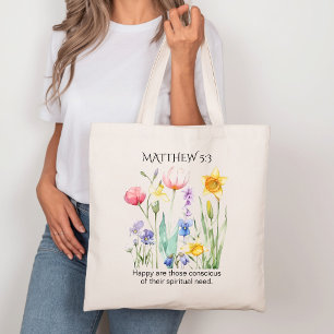 JW 2026 Jahrestext mit Wasserfarben-Blumen Tragetasche