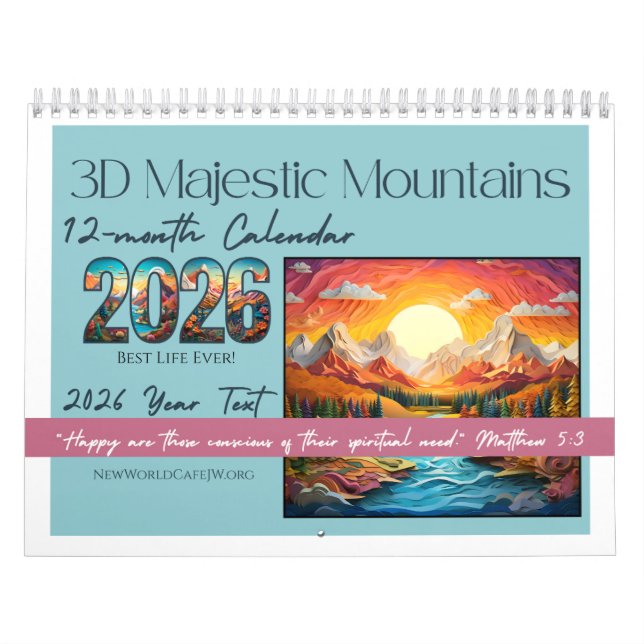 JW 2026 Year Text -3D Majestic Mountain 12-month Kalender (Titelbild)