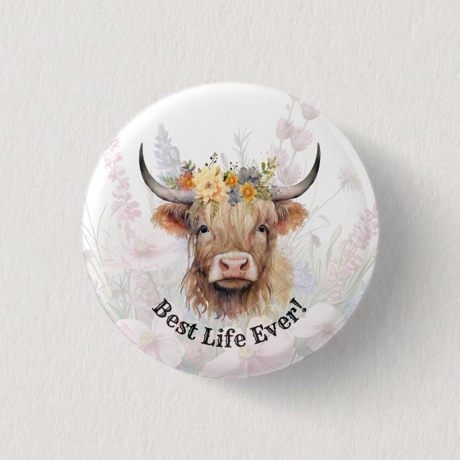 JW Best Life Ever! Highland Cow Button Button (Vorderseite)