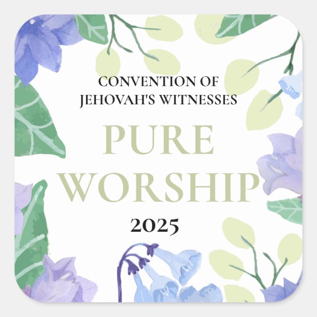 JW Convention 2025 reine Gebet blauen Blumendesign Quadratischer Aufkleber (Vorderseite)