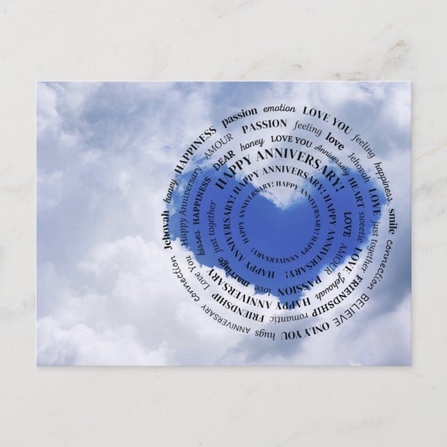 JW Happy Anniversary Card Herz in den Wolken Postkarte (Vorderseite)