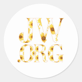 JW.org mit Sonnenblumen für Jehovas Zeugen Runder Aufkleber