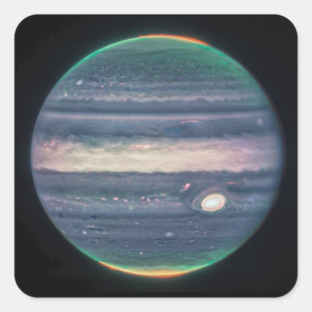 JWST-Bild des Planeten Jupiter in Infrarot Quadratischer Aufkleber (Vorderseite)