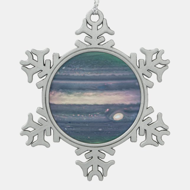 JWST-Bild des Planeten Jupiter in Infrarot Schneeflocken Zinn-Ornament (Vorderseite)
